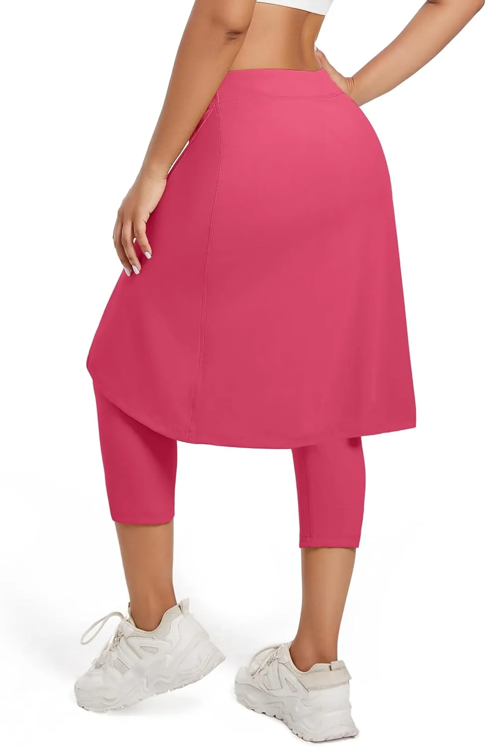 Women's Long Knee-Length Skirt with Capri Leggings, Athletic Golf Yoga Tennis Skirted Leggings with Internal Pocket