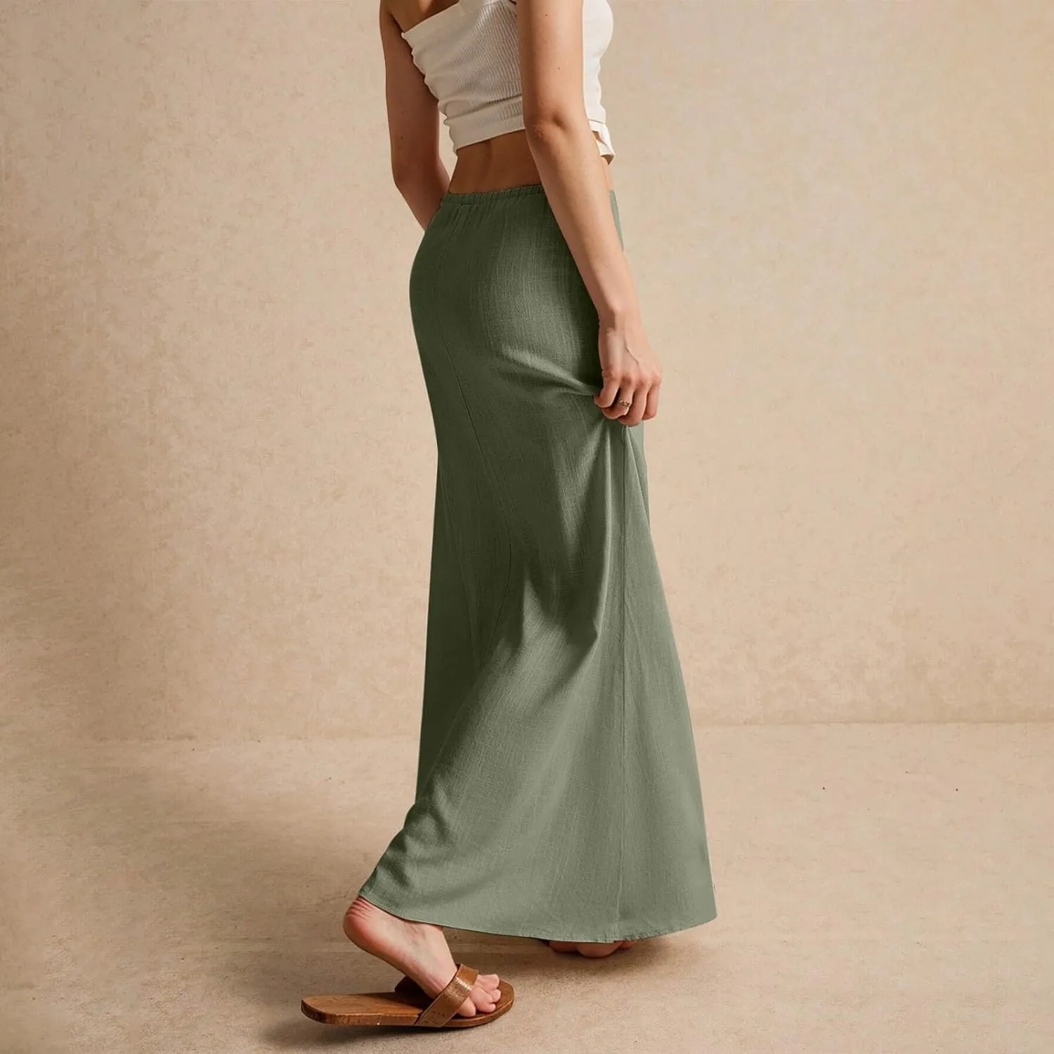 Womens Maxi Skirt Summer Vacation Bodycon Boho Linen Skirts Trendy Low Rise Wrap Comfy Beach Pencil Long Skirts