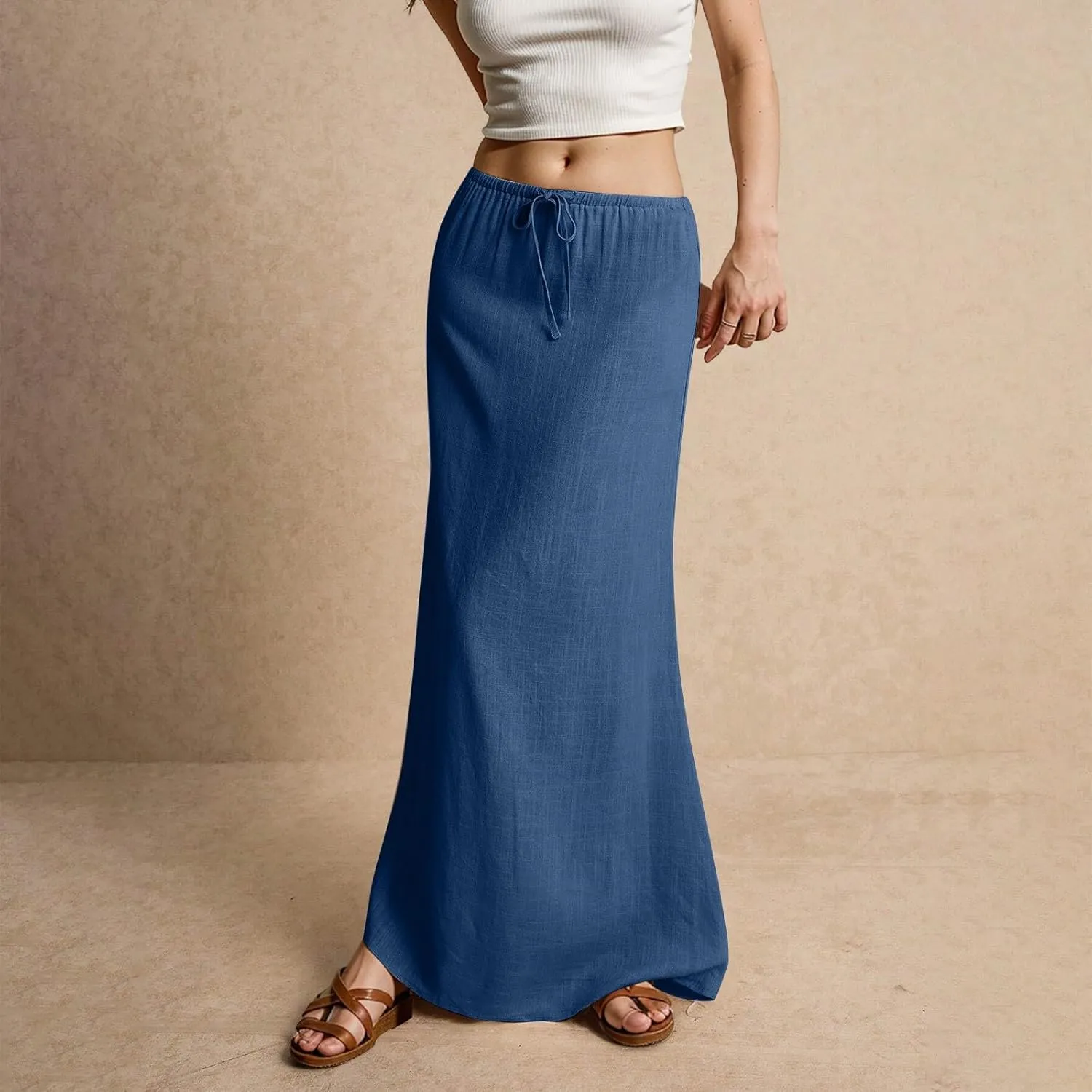 Womens Maxi Skirt Summer Vacation Bodycon Boho Linen Skirts Trendy Low Rise Wrap Comfy Beach Pencil Long Skirts