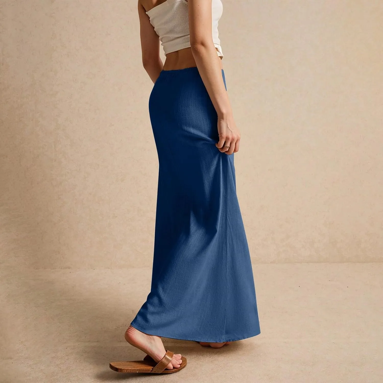 Womens Maxi Skirt Summer Vacation Bodycon Boho Linen Skirts Trendy Low Rise Wrap Comfy Beach Pencil Long Skirts