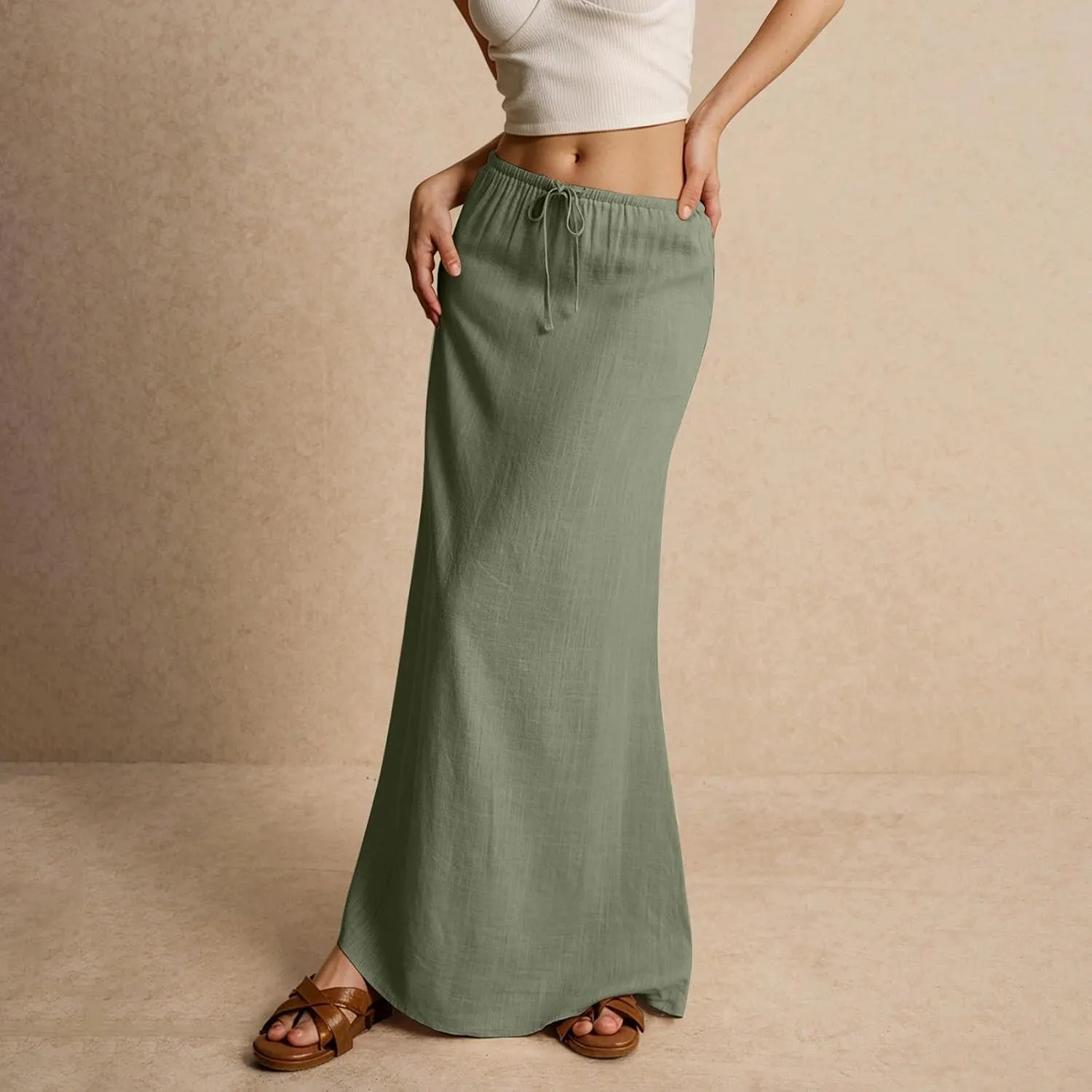 Womens Maxi Skirt Summer Vacation Bodycon Boho Linen Skirts Trendy Low Rise Wrap Comfy Beach Pencil Long Skirts