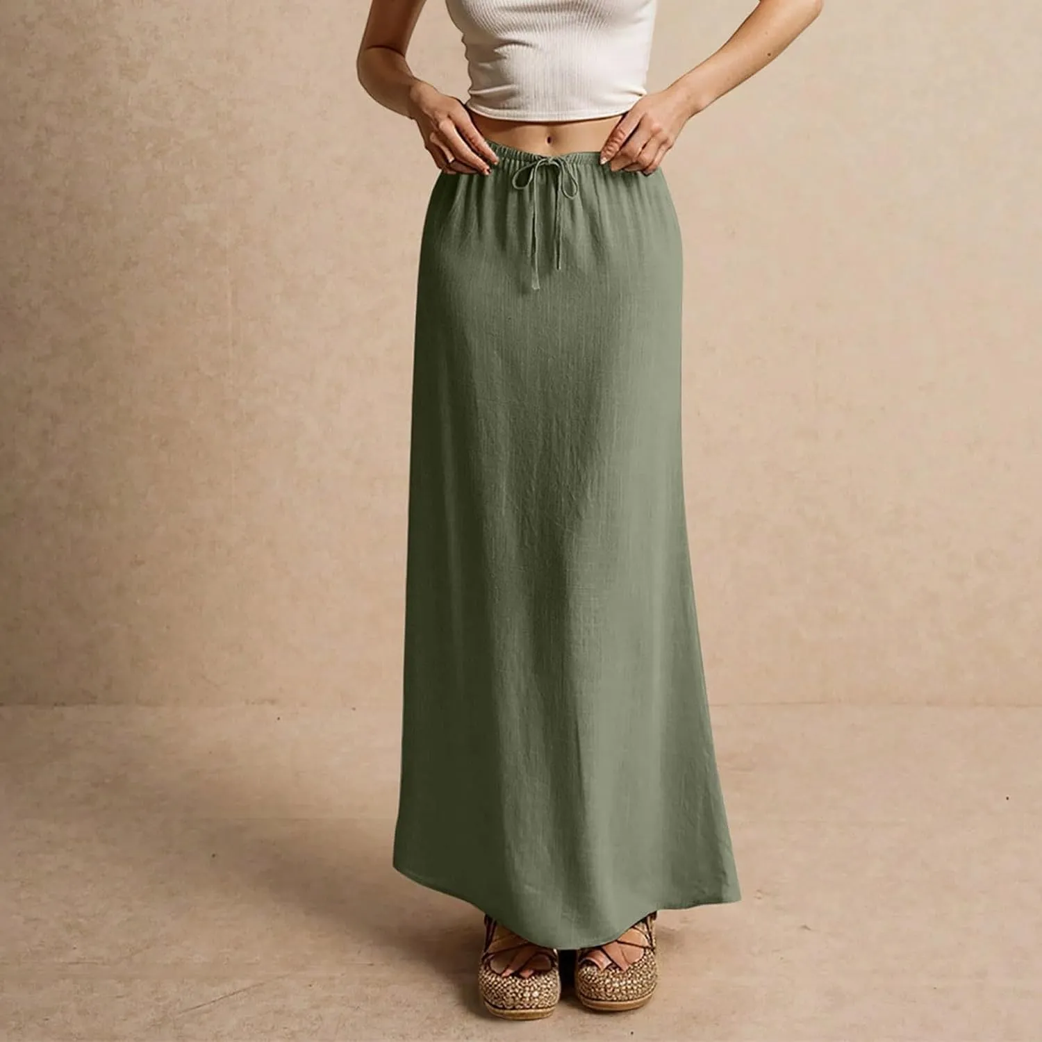 Womens Maxi Skirt Summer Vacation Bodycon Boho Linen Skirts Trendy Low Rise Wrap Comfy Beach Pencil Long Skirts