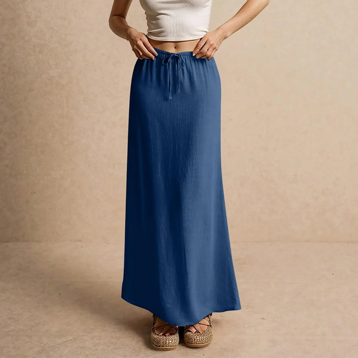 Womens Maxi Skirt Summer Vacation Bodycon Boho Linen Skirts Trendy Low Rise Wrap Comfy Beach Pencil Long Skirts