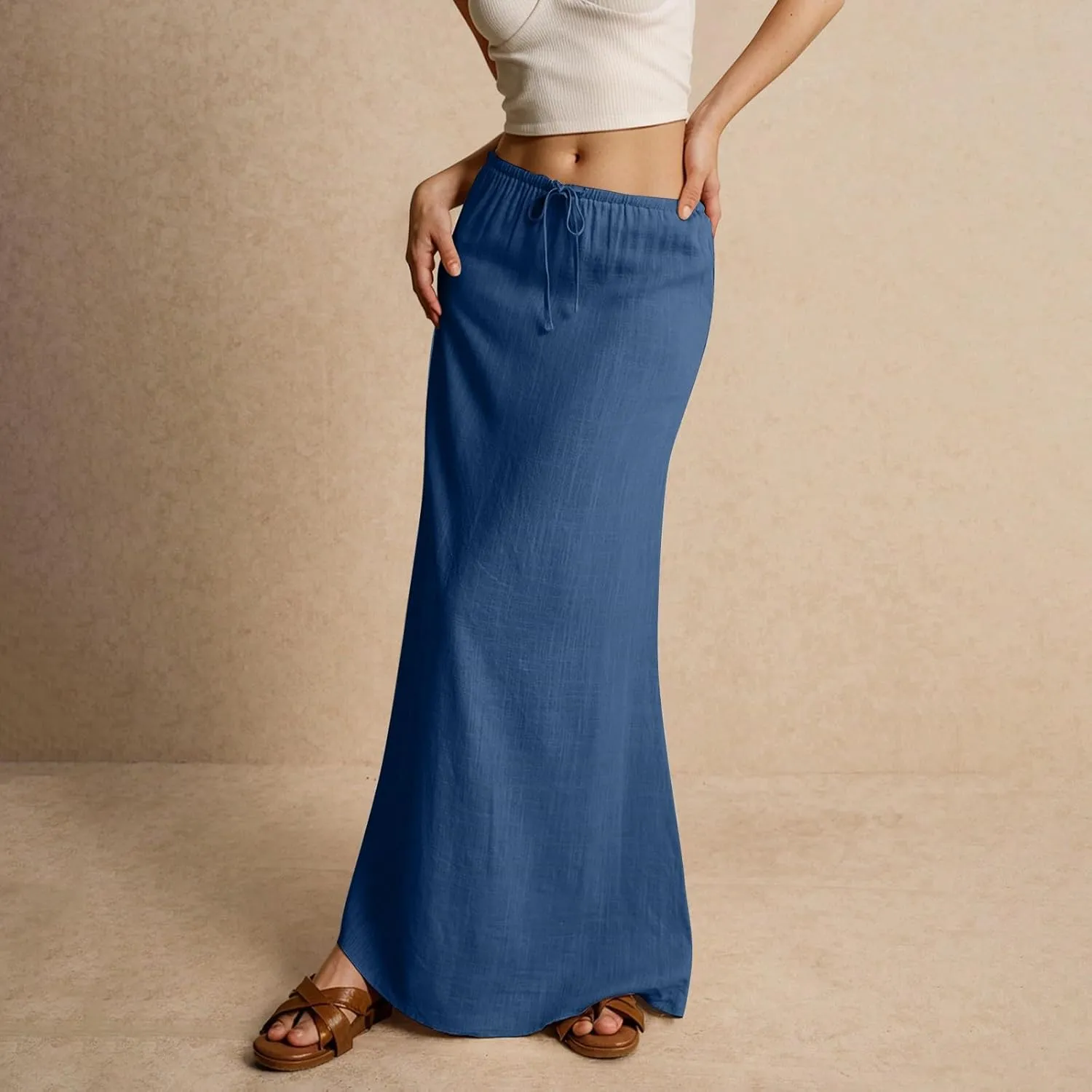 Womens Maxi Skirt Summer Vacation Bodycon Boho Linen Skirts Trendy Low Rise Wrap Comfy Beach Pencil Long Skirts