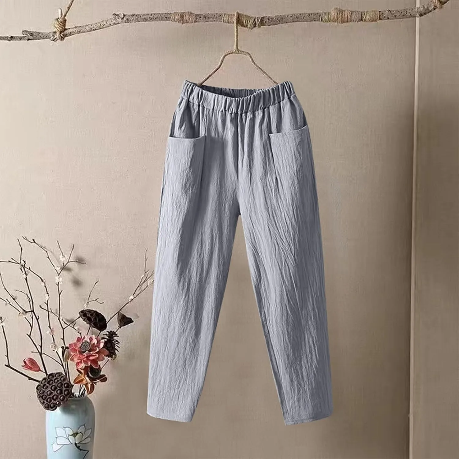 Womens Pants, Peasant Pants Linen Straight Leg Trendy Casual Loose Cotton Wide