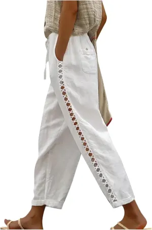 Women's Pants, Peasant Pants Straight Leg Linen Casual Lounge Cotton Loose Women