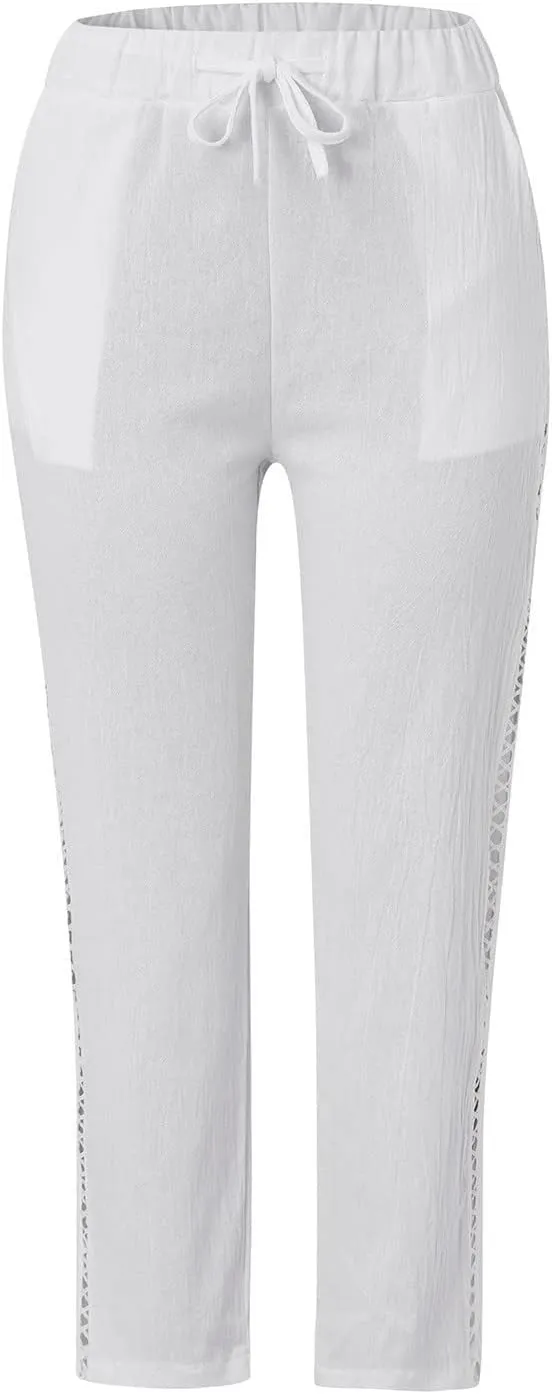 Women's Pants, Peasant Pants Straight Leg Linen Casual Lounge Cotton Loose Women