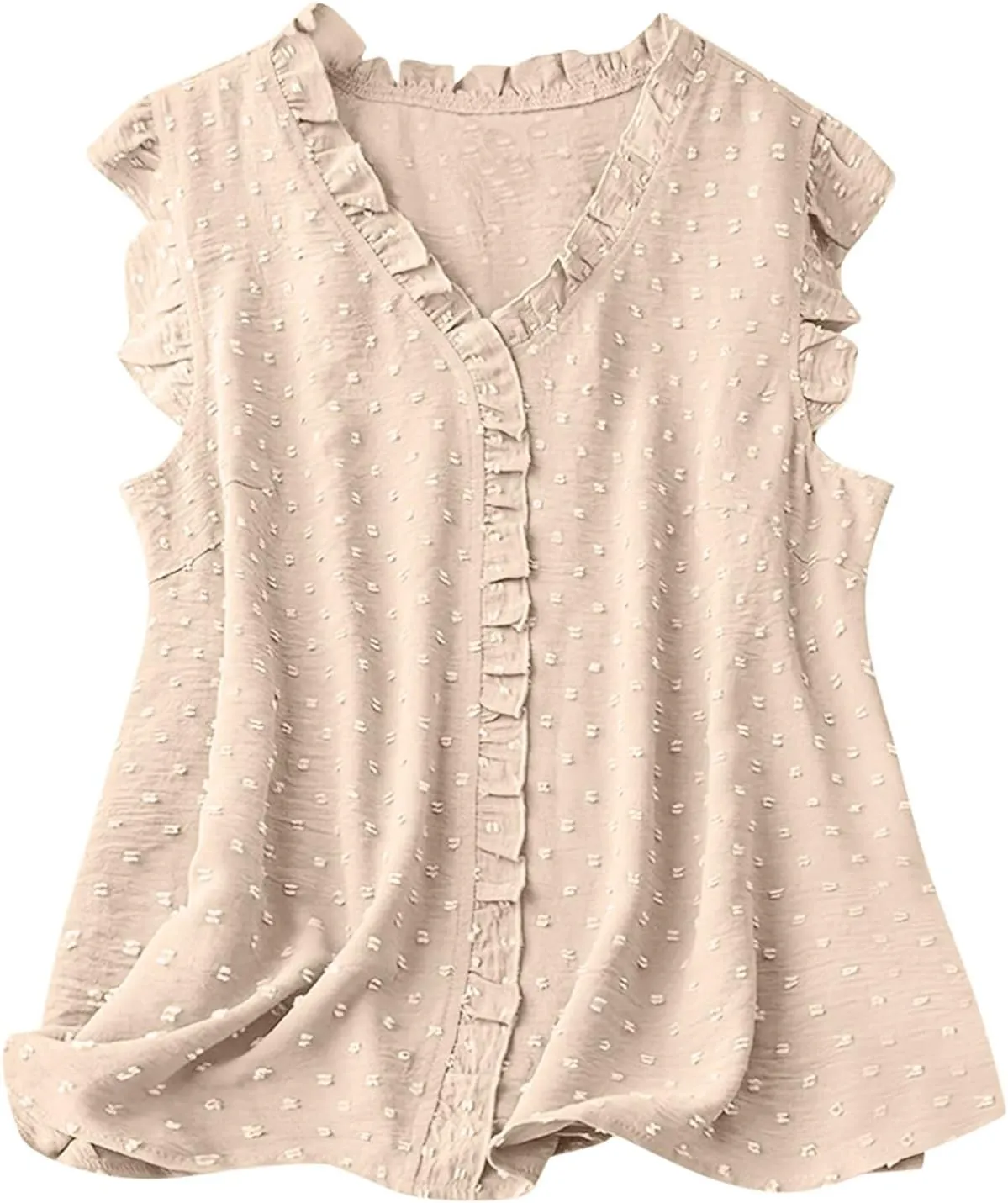 Women's Petal Sleeveless Solid Tank Ruffle Trim Loose Fit Camisole V Neck Top Pompom Embellished Shirt