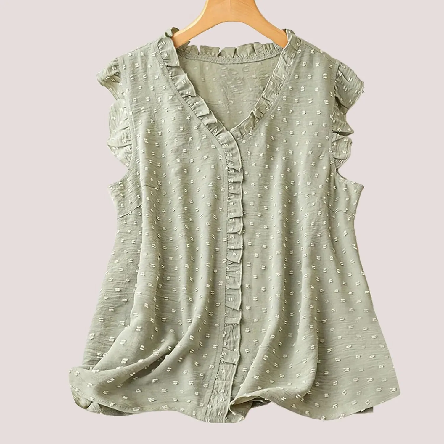 Women's Petal Sleeveless Solid Tank Ruffle Trim Loose Fit Camisole V Neck Top Pompom Embellished Shirt