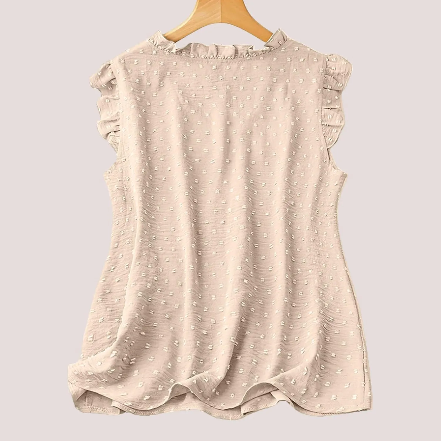 Women's Petal Sleeveless Solid Tank Ruffle Trim Loose Fit Camisole V Neck Top Pompom Embellished Shirt