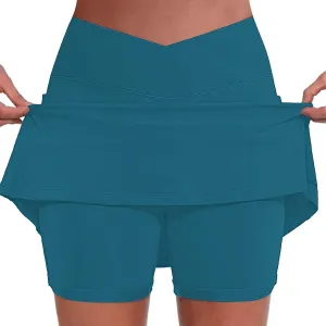 Women's Pleated Skirts Summer Sports Loose Trendy Drawstring Solid Color Yoga Fitness Tennis Skirt Plus Size, S-5XL