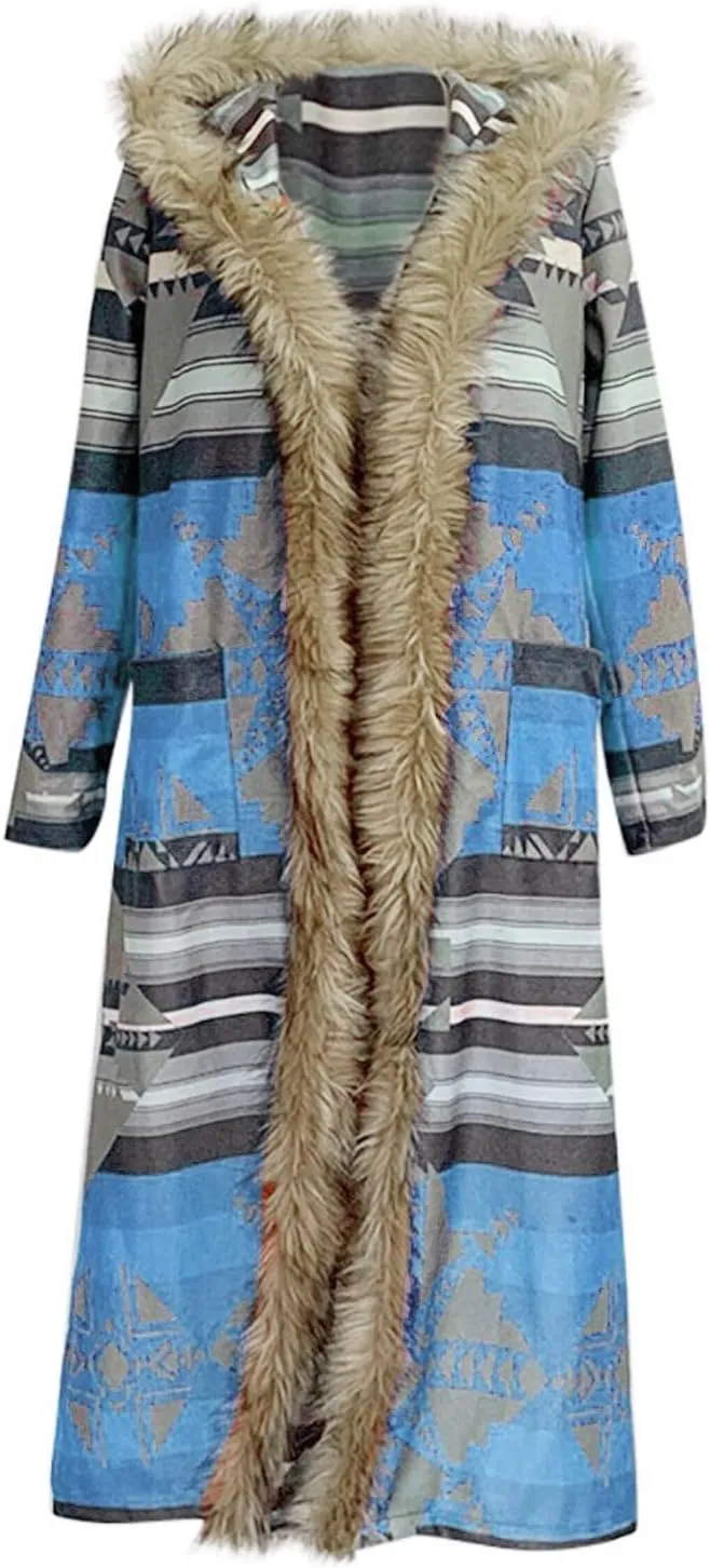 Womens Raw Hem Long Cardigans Trench Coat Oversized Boho Western Faux Fur Hoodie Overcoat Vintage Midi Length Outwear