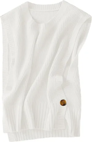 Womens Round Neck Knit Tank Vest Split Split Pullover Sleeveless Ribbed Knit Sweater Vest Tops