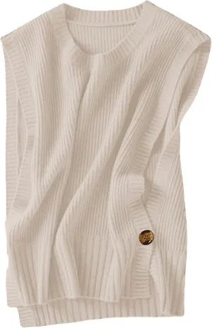 Womens Round Neck Knit Tank Vest Split Split Pullover Sleeveless Ribbed Knit Sweater Vest Tops