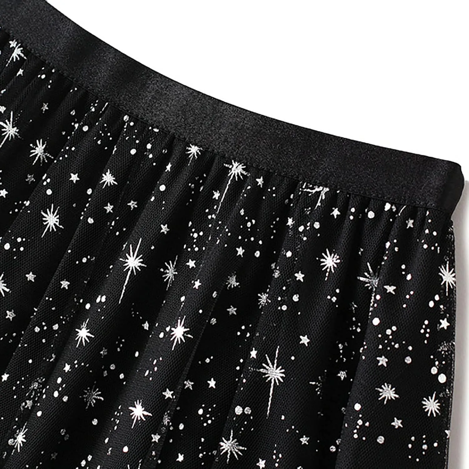 Womens Sequin Tulle Skirts Stretch Waist Layered Pleated A-Line Midi Skirt Prom Party Flowy Skirts