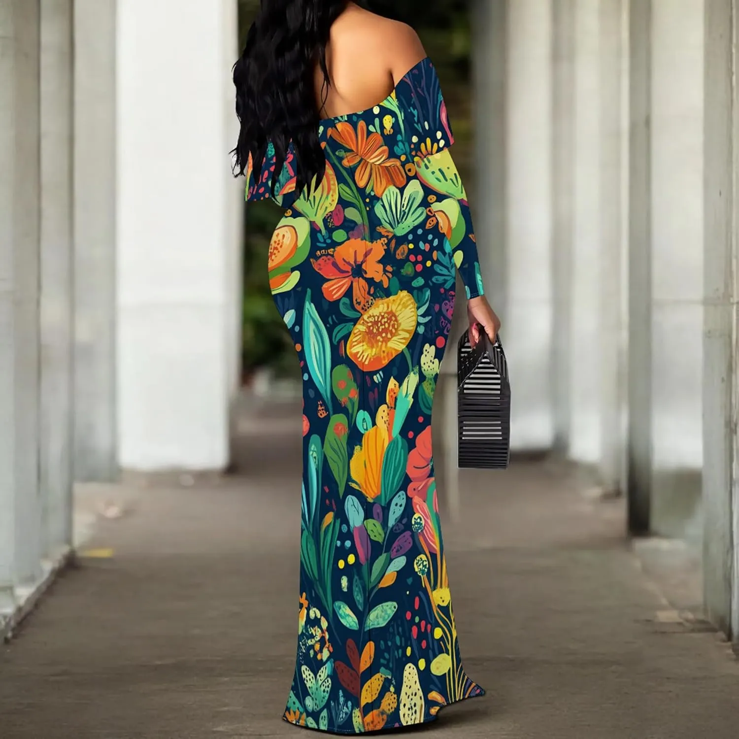 Women's Sexy Midi Off Shoulder Long Sleeve Bodycon Dresses Date Club Party Casual Maxi Dress