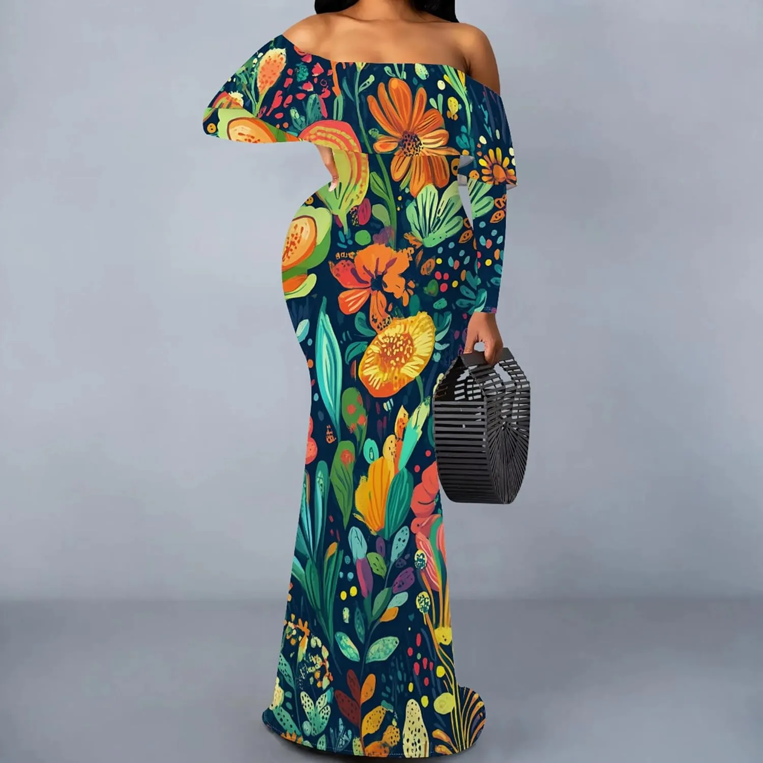 Women's Sexy Midi Off Shoulder Long Sleeve Bodycon Dresses Date Club Party Casual Maxi Dress