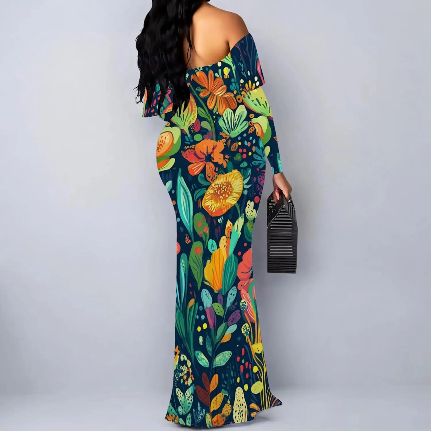 Women's Sexy Midi Off Shoulder Long Sleeve Bodycon Dresses Date Club Party Casual Maxi Dress