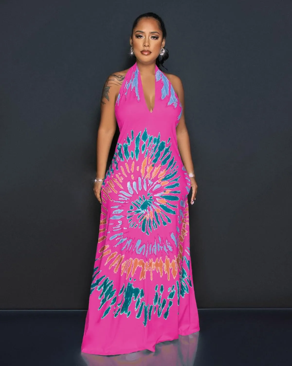 Womens Sexy Summer Dresses Halter Neck Plus Size Long Maxi Dress Casual Floral Beach Sun Dresses with Pockets