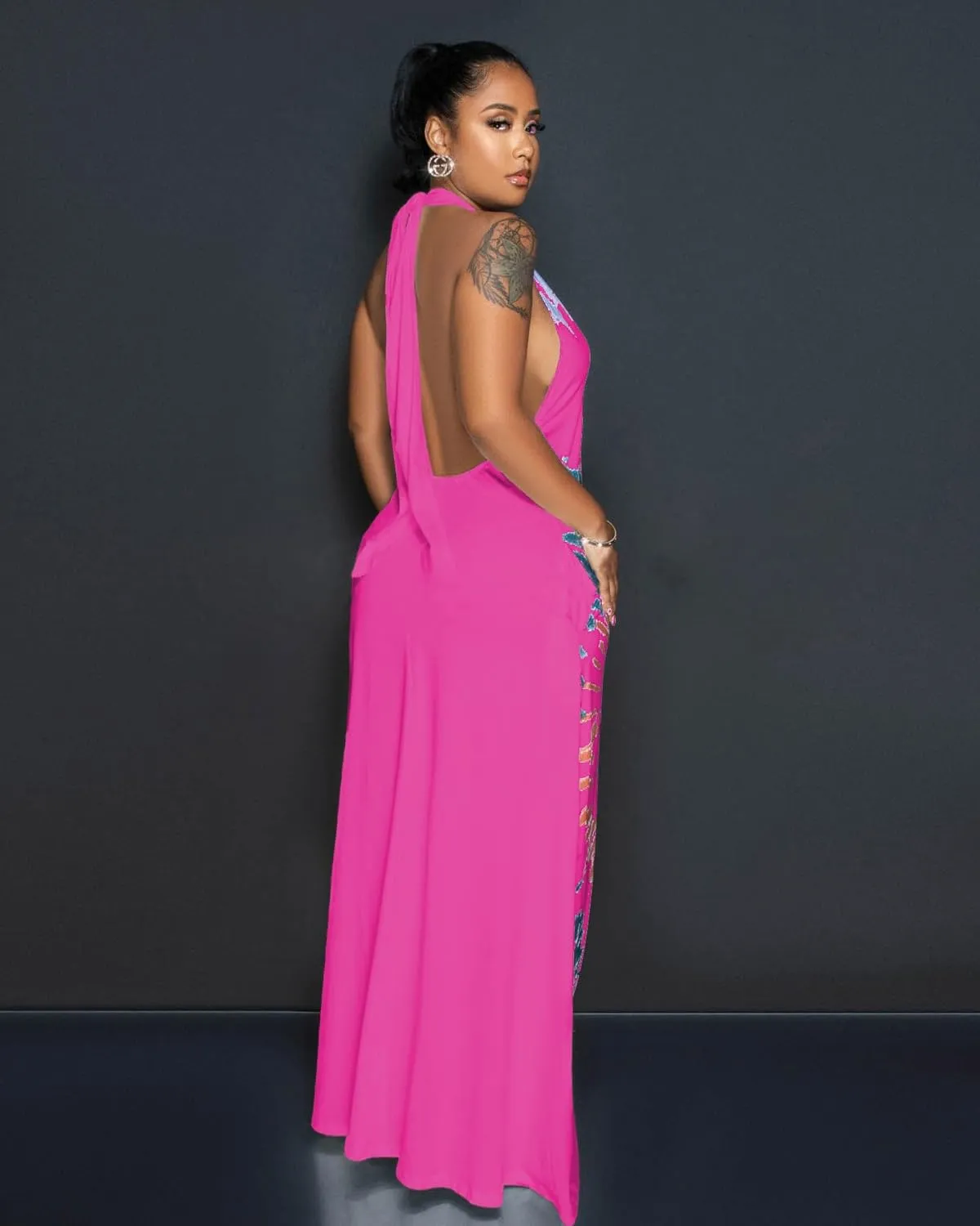 Womens Sexy Summer Dresses Halter Neck Plus Size Long Maxi Dress Casual Floral Beach Sun Dresses with Pockets