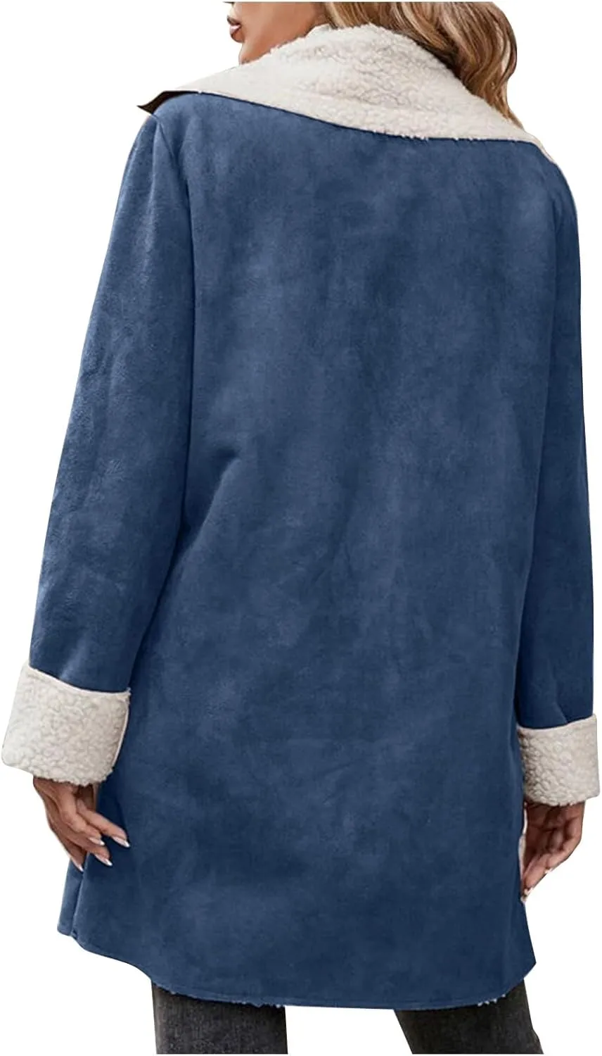 Womens Sherpa Fleece Lined Jacket Lamb Wool Padded Trench Coat Button Lapel Collar Parka Faux Suede Pea Coat Outerwear