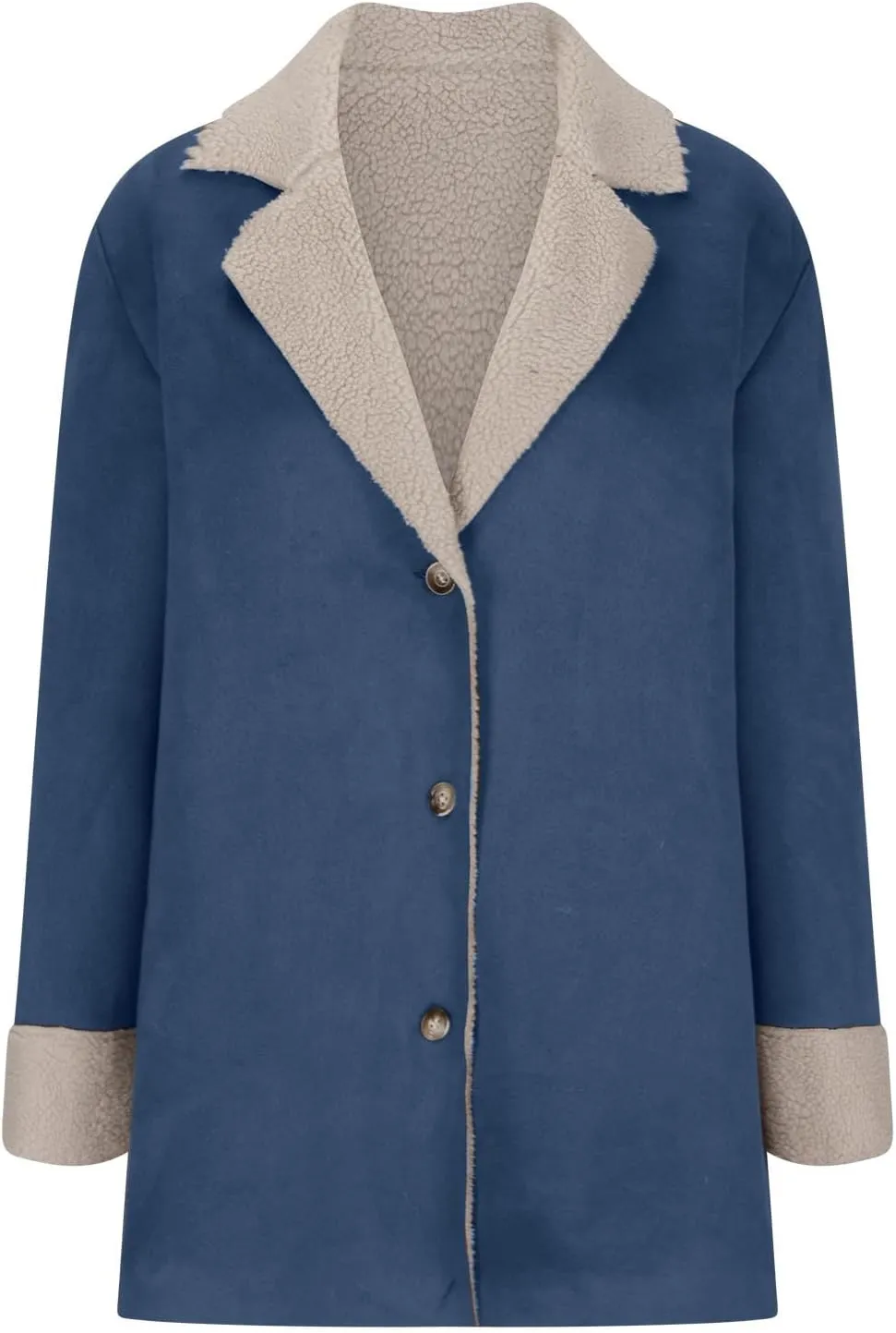 Womens Sherpa Fleece Lined Jacket Lamb Wool Padded Trench Coat Button Lapel Collar Parka Faux Suede Pea Coat Outerwear