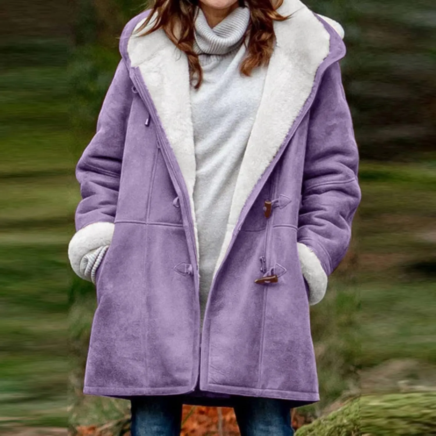 Womens Sherpa Lined Jackets Fashion Winter Fuzzy Fleece Hoodie Sweatshirt Casual Soft Cozy Horn Button Down Coats