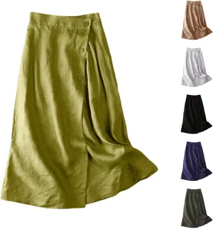 Women's Skirts Trendy Summer Casual Loose Elastic Waist Solid Sun Flowy A-Line Long Maxi Linen Skirt 2025, M-2XL