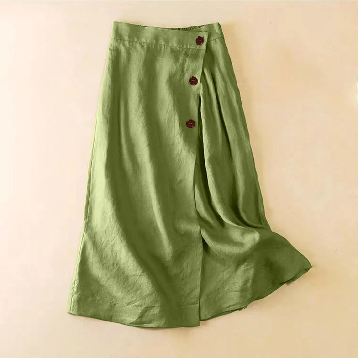 Women's Skirts Trendy Summer Casual Loose Elastic Waist Solid Sun Flowy A-Line Long Maxi Linen Skirt 2025, M-2XL