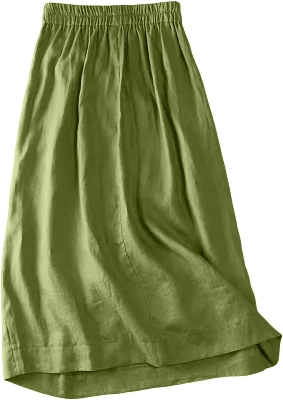 Women's Skirts Trendy Summer Casual Loose Elastic Waist Solid Sun Flowy A-Line Long Maxi Linen Skirt 2025, M-2XL