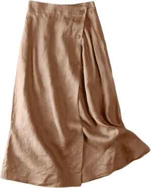 Women's Skirts Trendy Summer Casual Loose Elastic Waist Solid Sun Flowy A-Line Long Maxi Linen Skirt 2025, M-2XL