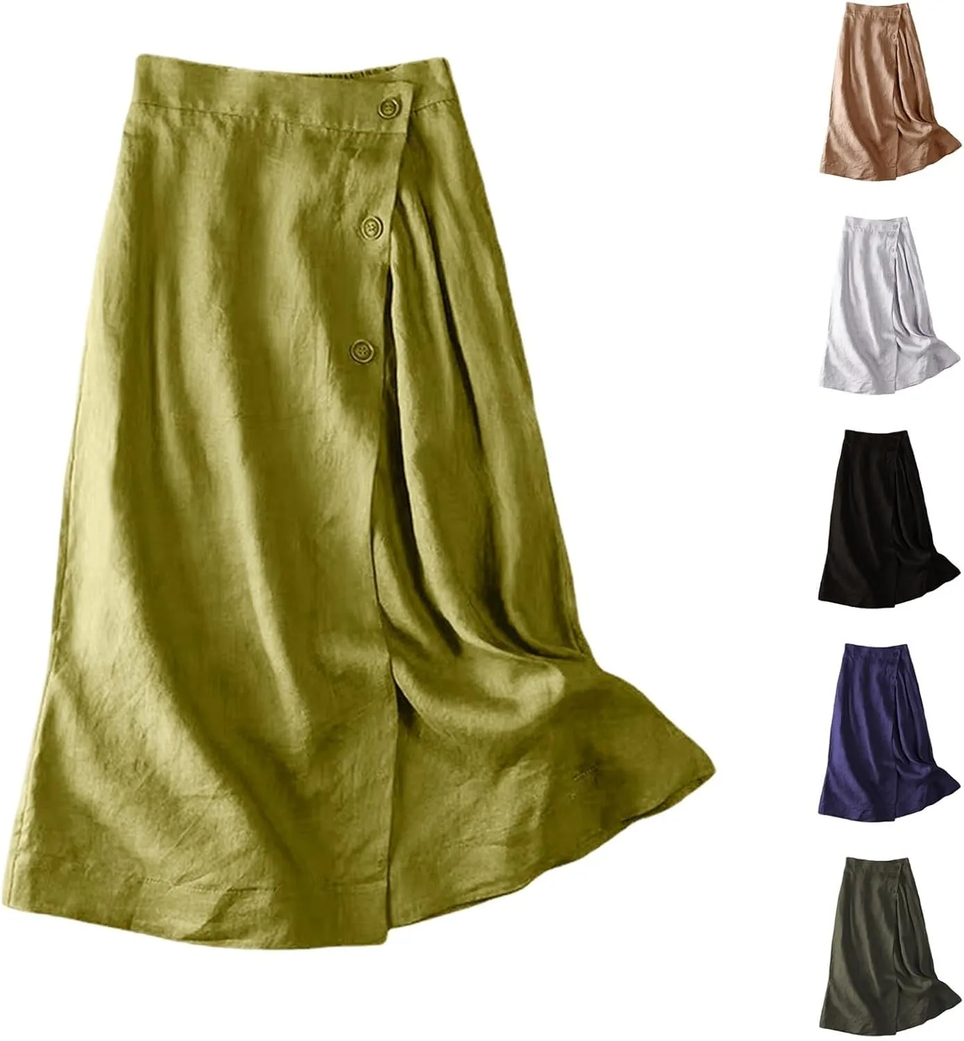 Women's Skirts Trendy Summer Casual Loose Elastic Waist Solid Sun Flowy A-Line Long Maxi Linen Skirt 2025, M-2XL