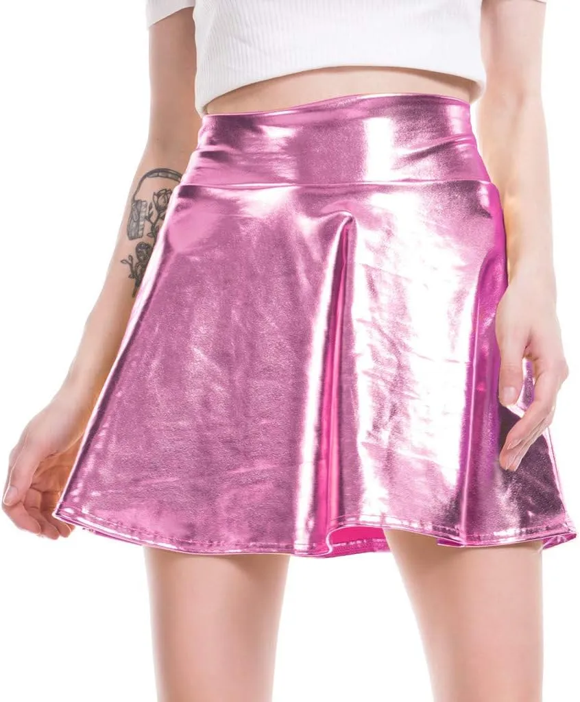 Women's Summer Casual Loose Trendy Elastic High Waist Solid Color Sequins Pleated Party Dance Performance Skirts