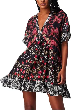 Womens Summer Dresses Short Sleeve V Neck Casual Beach Dresses Vintage Boho Dress A-Line Swing Mini Babydoll Dress