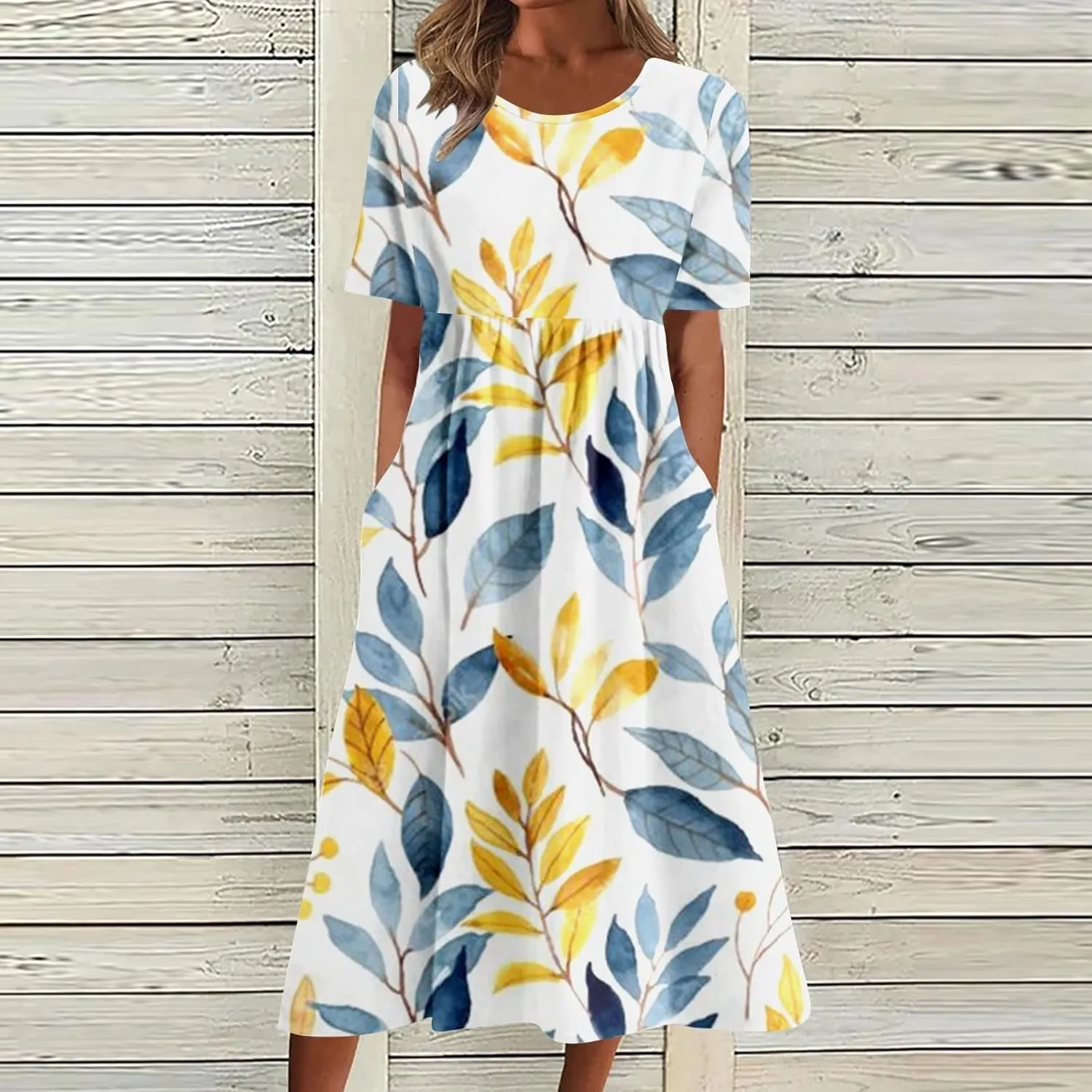 Women's Summer Floral Maxi Dress Trendy Graphic Print Short Sleeve Crewneck Dress Ruffle Swing Beach Long Dresses