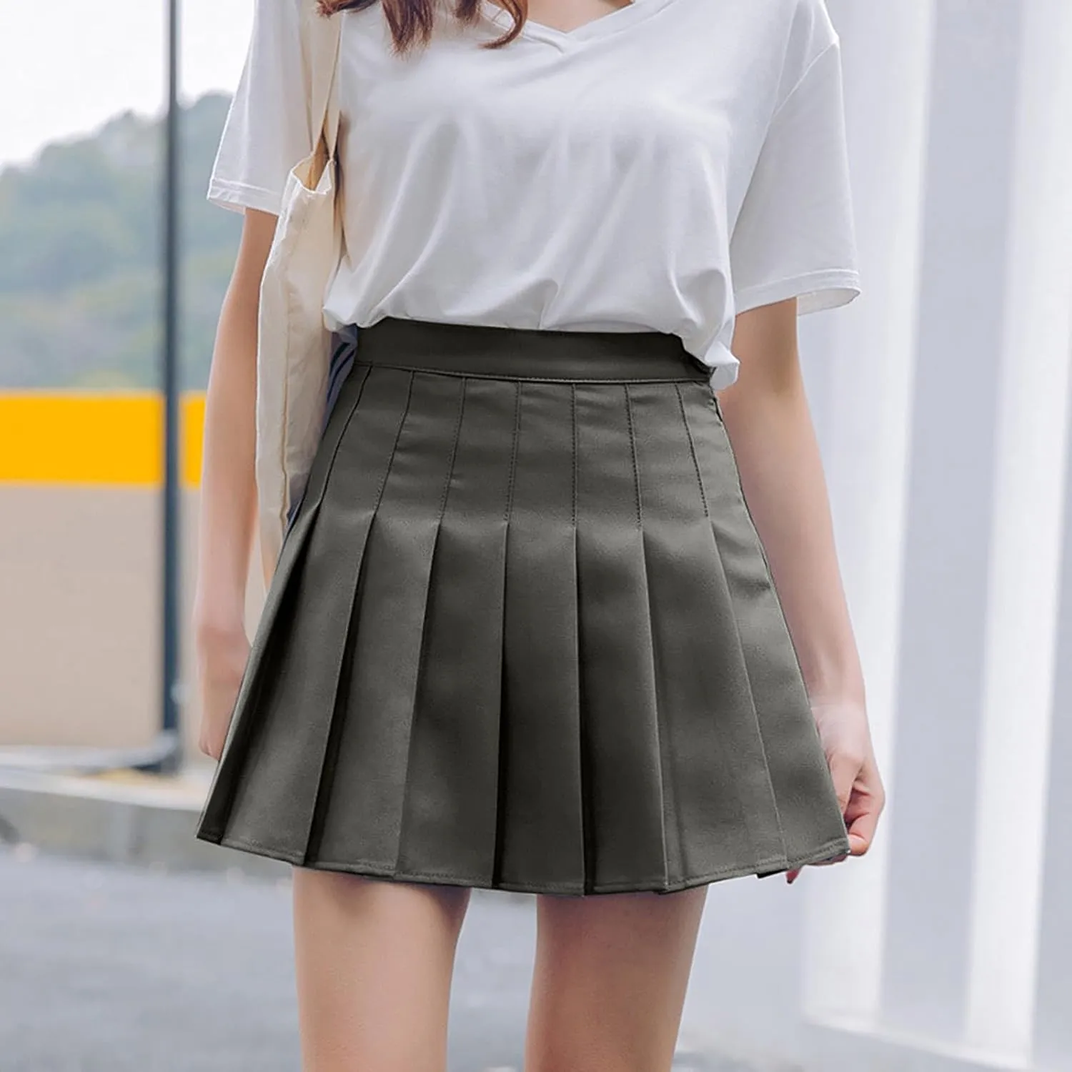 Women's Sundresses 2025 Summer Casual Loose Trendy Elastic High Waist Solid Color Pleated Sun Beach Mini Skirts, XS-3XL
