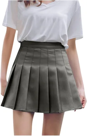 Women's Sundresses 2025 Summer Casual Loose Trendy Elastic High Waist Solid Color Pleated Sun Beach Mini Skirts, XS-3XL