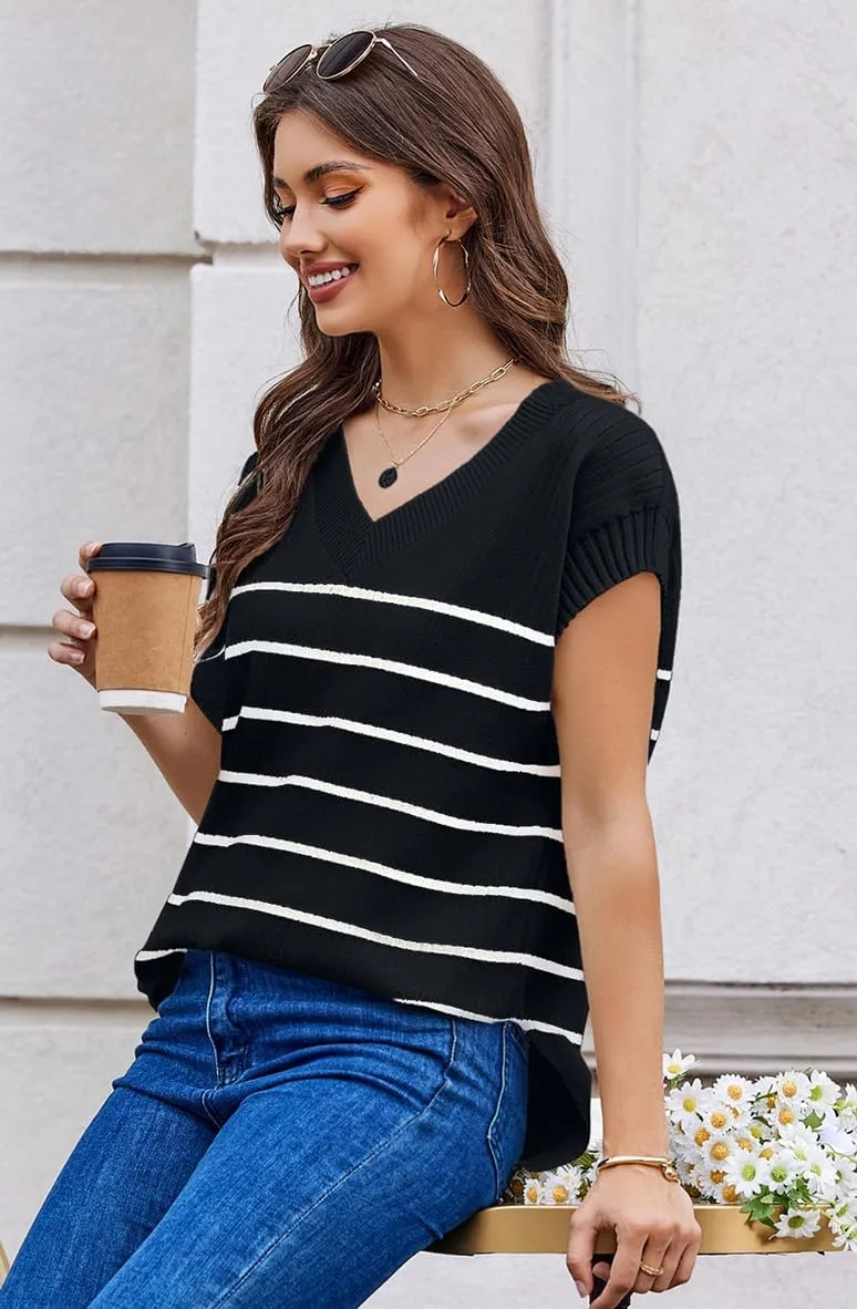 Women's Sweater Vests V Neck Casual Ribbed Knit Sleeveless Sweater Tops Oversized Sweater Vest for Women