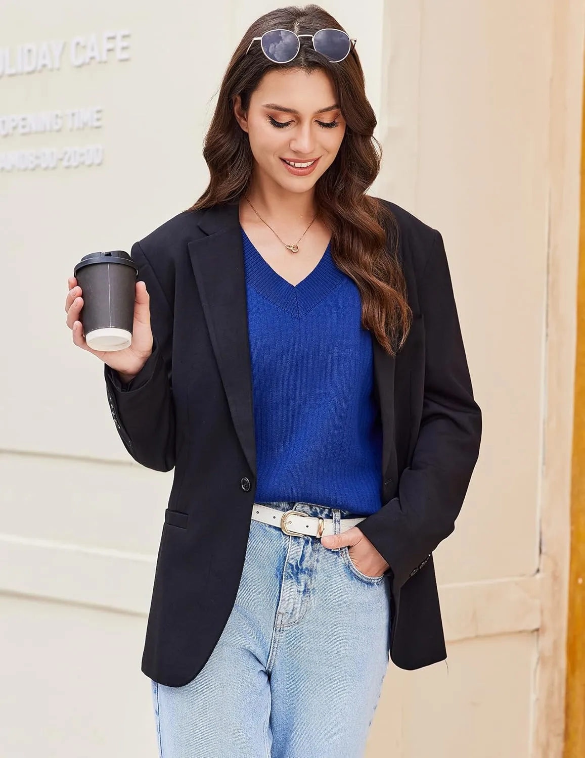 Women's Sweater Vests V Neck Casual Ribbed Knit Sleeveless Sweater Tops Oversized Sweater Vest for Women