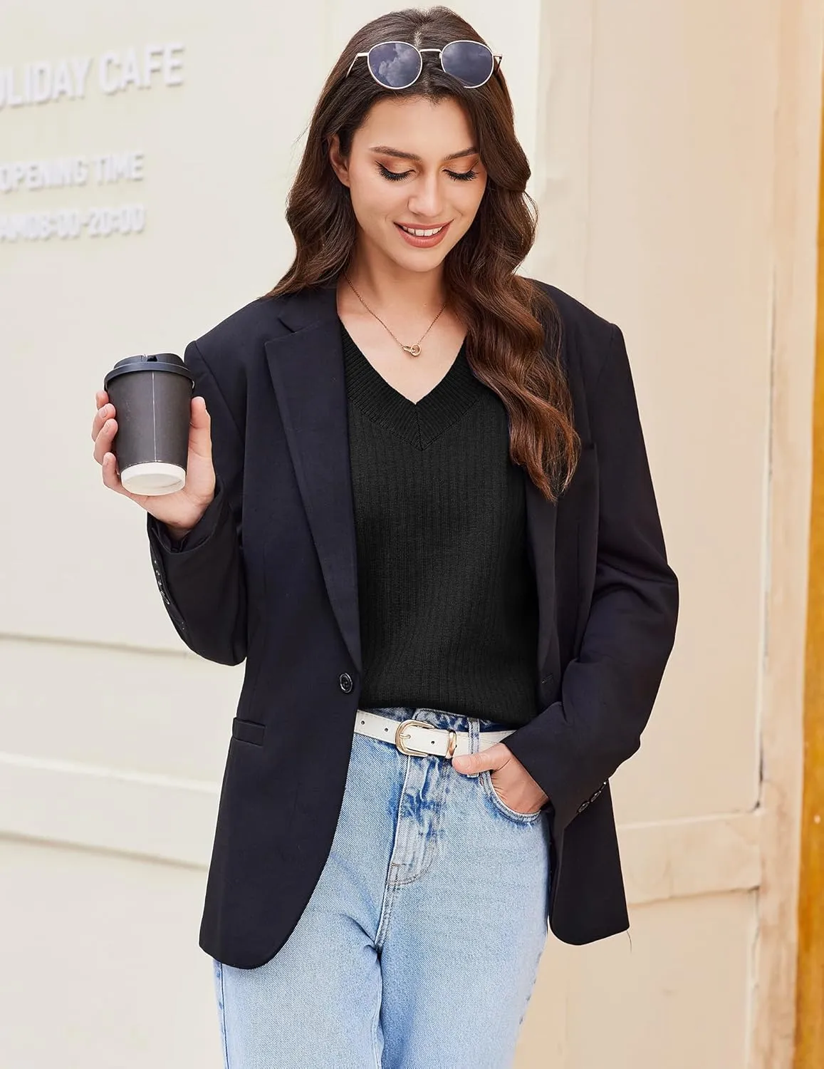 Women's Sweater Vests V Neck Casual Ribbed Knit Sleeveless Sweater Tops Oversized Sweater Vest for Women