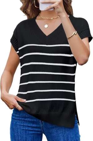 Women's Sweater Vests V Neck Casual Ribbed Knit Sleeveless Sweater Tops Oversized Sweater Vest for Women
