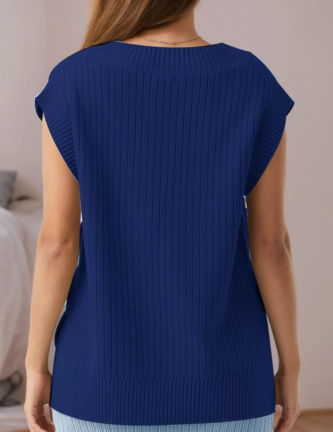 Women's Sweater Vests V Neck Casual Ribbed Knit Sleeveless Sweater Tops Oversized Sweater Vest for Women