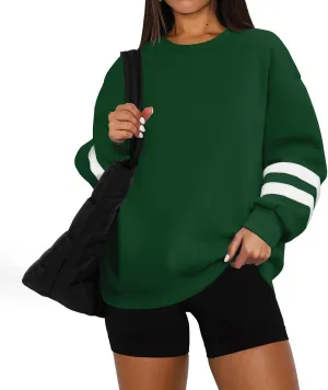 Women's Sweatshirts Loose Casual Trendy Long Sleeve Striped Printed Crew Neck Oversized Sports Sweatshirt Plus Size, S-5XL