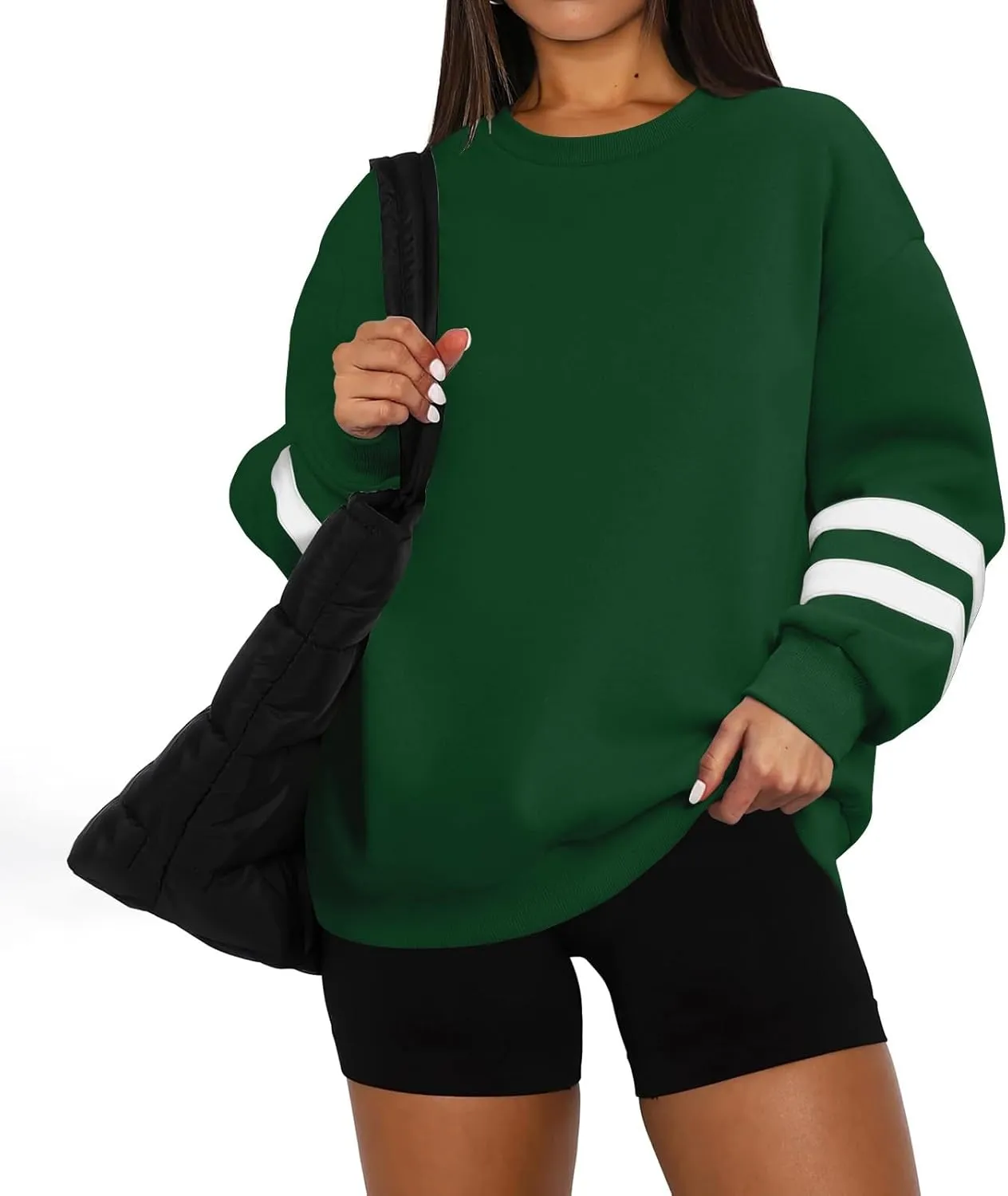 Women's Sweatshirts Loose Casual Trendy Long Sleeve Striped Printed Crew Neck Oversized Sports Sweatshirt Plus Size, S-5XL