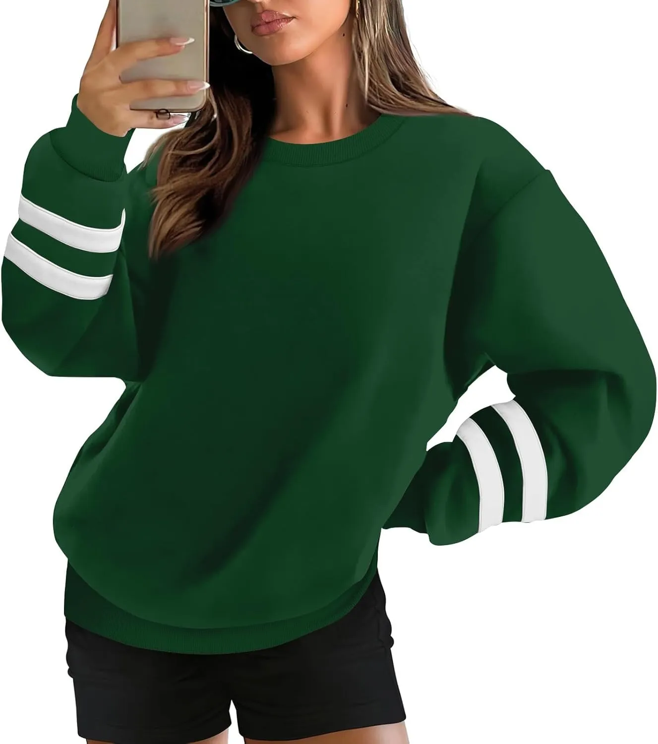 Women's Sweatshirts Loose Casual Trendy Long Sleeve Striped Printed Crew Neck Oversized Sports Sweatshirt Plus Size, S-5XL
