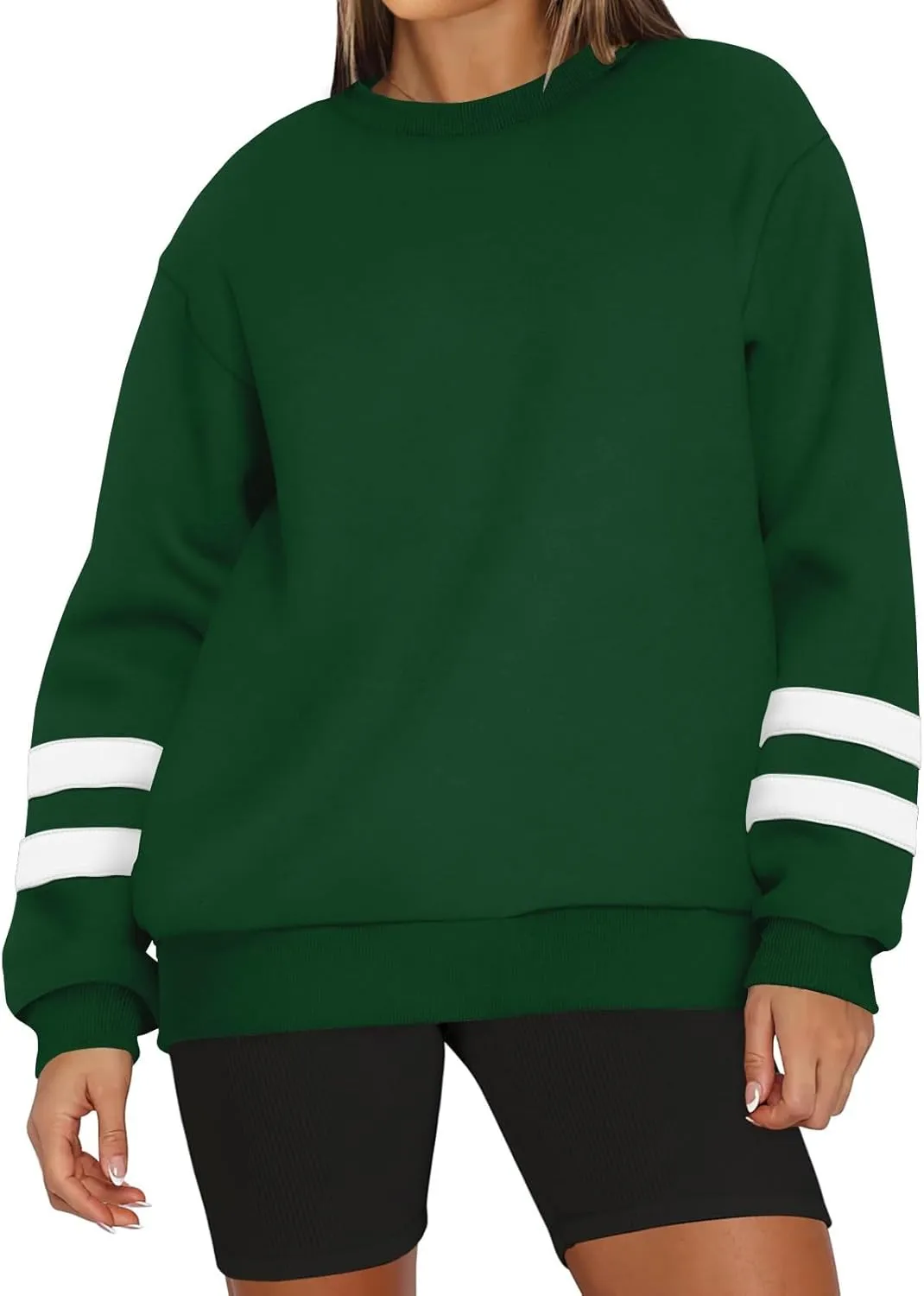Women's Sweatshirts Loose Casual Trendy Long Sleeve Striped Printed Crew Neck Oversized Sports Sweatshirt Plus Size, S-5XL