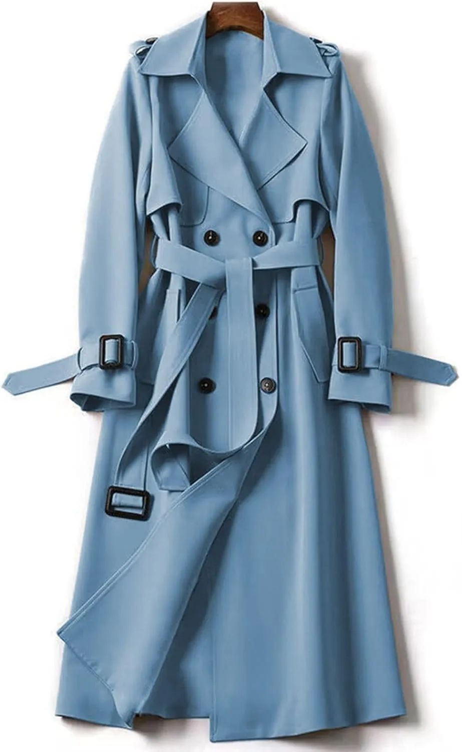 Women's Trench Coat Long Double Breasted Jacket Classic Elegant Windproof Lapel Overcoat with Belt Fall Winter Outwear