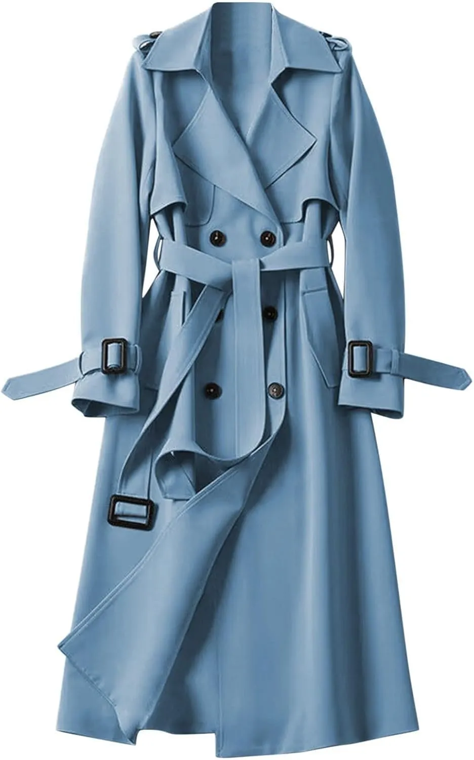 Women's Trench Coat Long Double Breasted Jacket Classic Elegant Windproof Lapel Overcoat with Belt Fall Winter Outwear