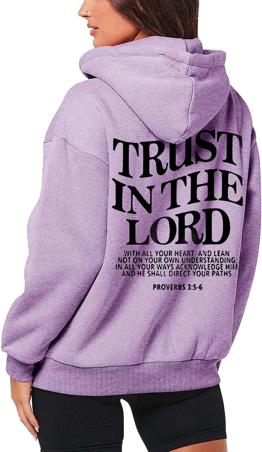 Women's Trust In The Lord Full Zip Up Christian Hoodies Comfort Fleece Lined Aesthetic with Hood Jackets 2024 Jesus