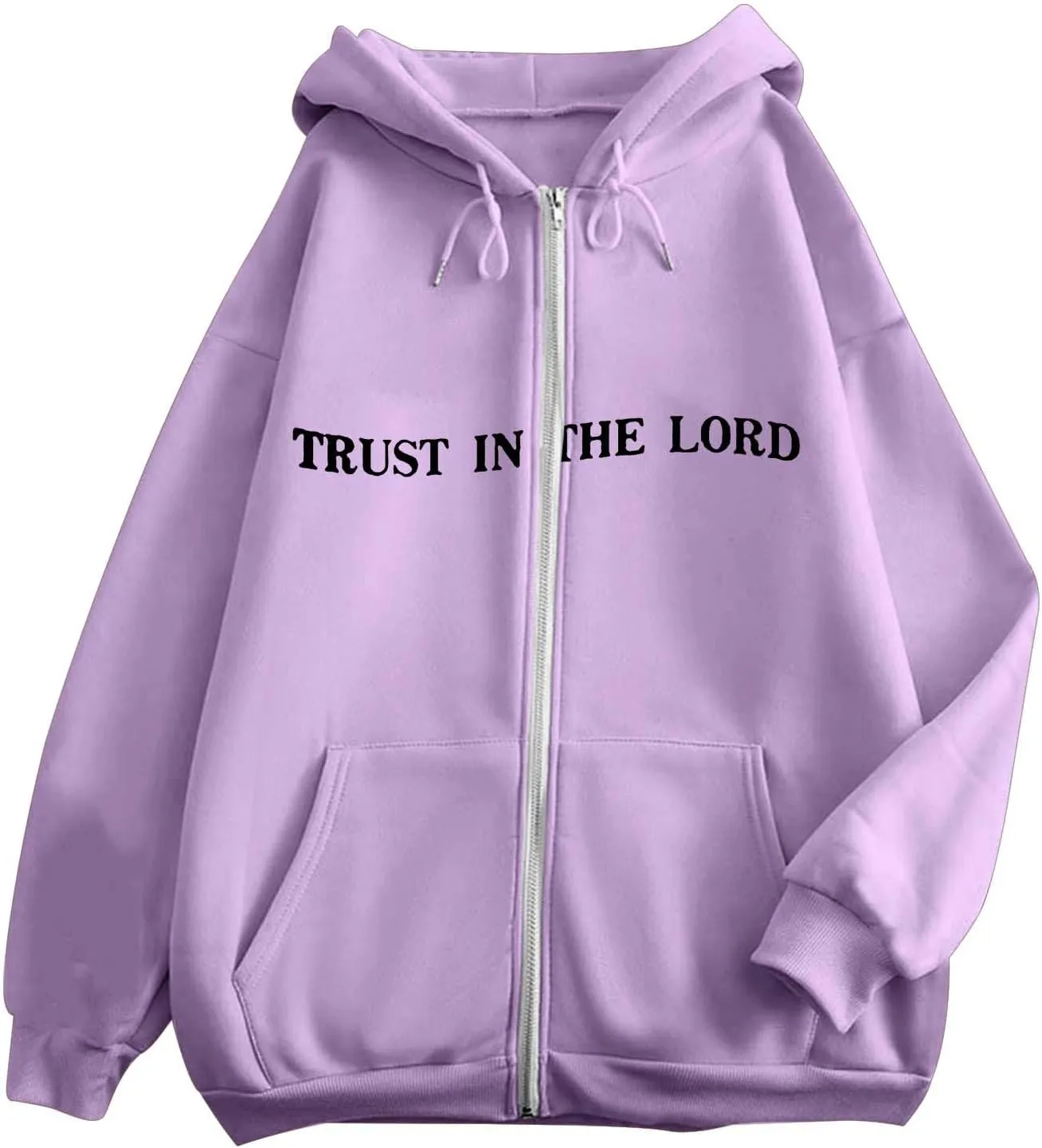 Women's Trust In The Lord Full Zip Up Christian Hoodies Comfort Fleece Lined Aesthetic with Hood Jackets 2024 Jesus